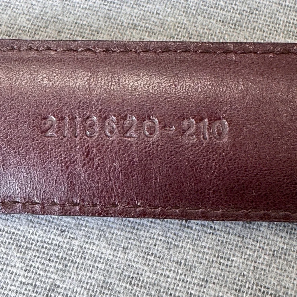 Polo Ralph Lauren Mens Burgundy Italian Leather Belt Size 36 Silver Logo Plaque